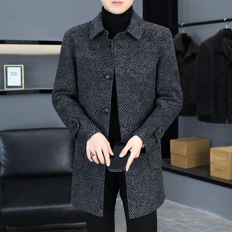 Men's Mid-Length Double-Sided Wool Coat - Thickened, Single-Breasted, Trendy Business Casual Outerwear