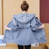 Women's Loose Spring and Autumn Embroidered Hooded Casual Denim Jacket Korean Mid-length Denim Coat