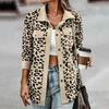Women Spring Autumn Thin Shirt Coat Lapel Long Sleeve Single Breasted Leopard Patchwork Color Loose Fit Jacket Outwear