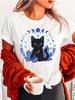 Cute Crystal Black Cat Fashion Cotton Letter Print TShirt Women ShortSleeve Crew Neck Casual Top SpringSummerFall Seasonal Top
