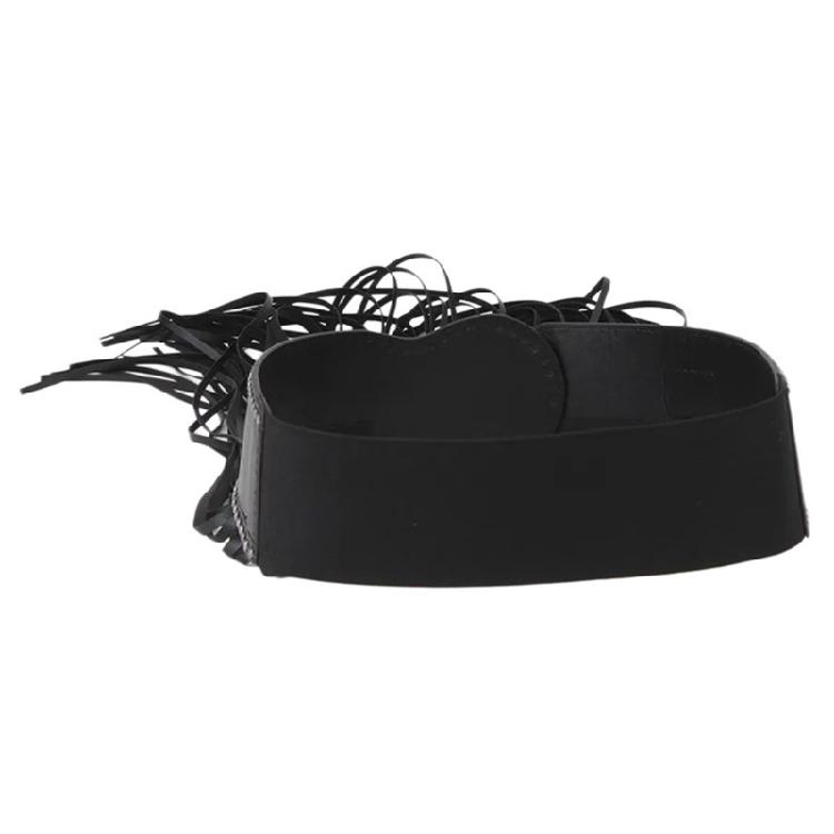 Черный кожаный ремень с заклепками и бахромой для стилей ковбой и панк