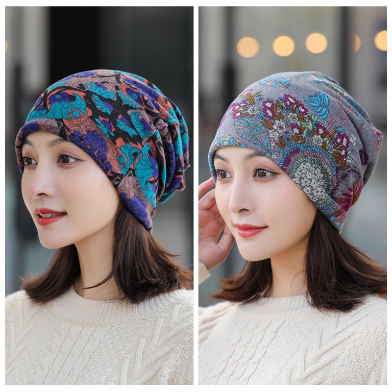 Универсальные корейские женские шапки на осень/зиму: Головной платок, баотоу, пуловер, шейный платок, принт, ворс и защитные уши