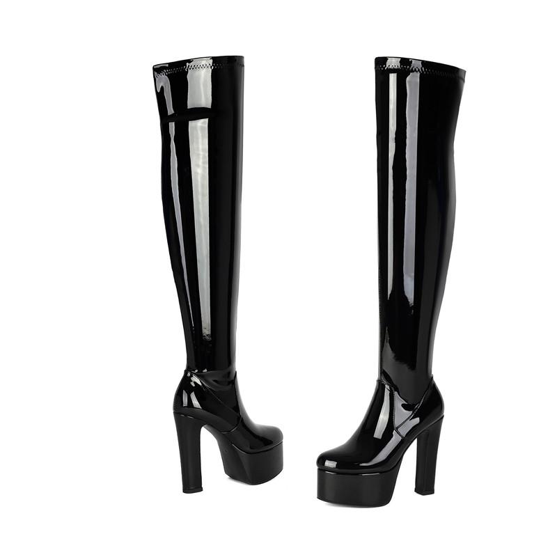 Women's high-heeled boots, sexy European and American style waterproof platform thick-heeled knee boots, autumn and winter large-size boots