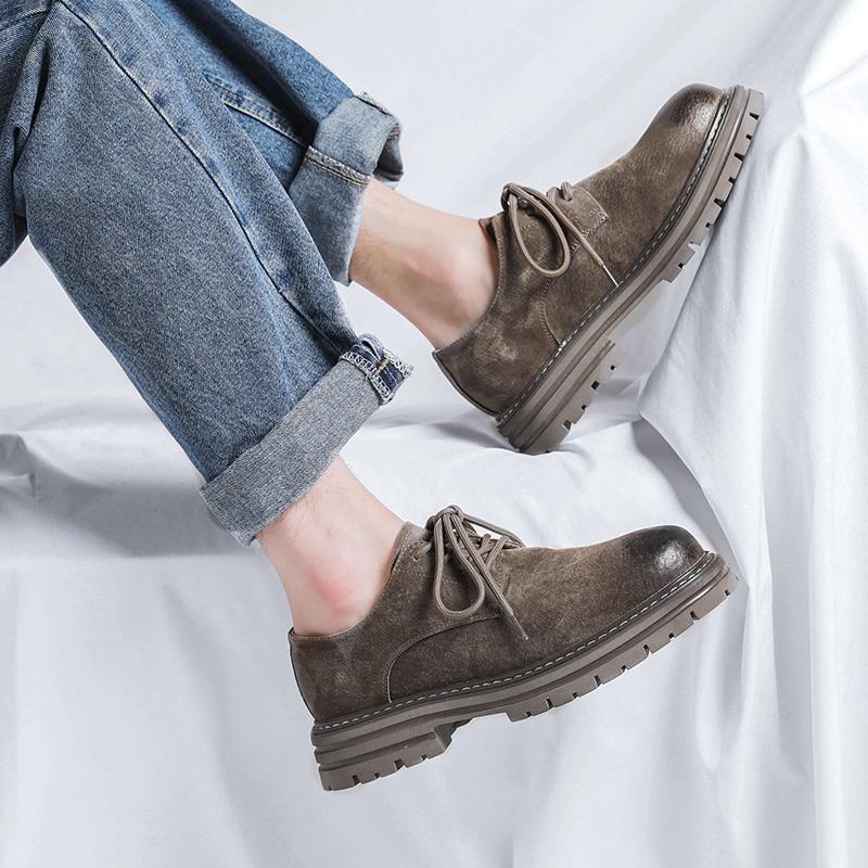 Мода 2024 Весна Улица Качество Мужские Туфли в Ретро Стиле Повседневные Замшевые Оксфорды Износостойкие С Круглым Носком Повседневные Туфли Туристические Туфли