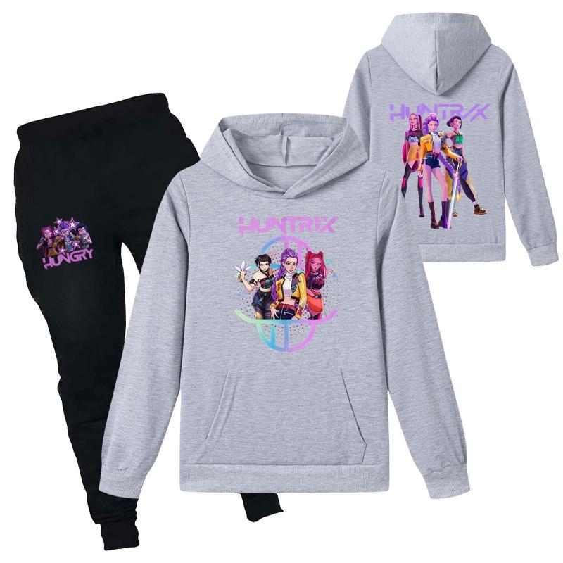 Зимний повседневный набор для детей с принтами спереди и сзади группы охотников на ведьм, удобный набор толстовки с капюшоном