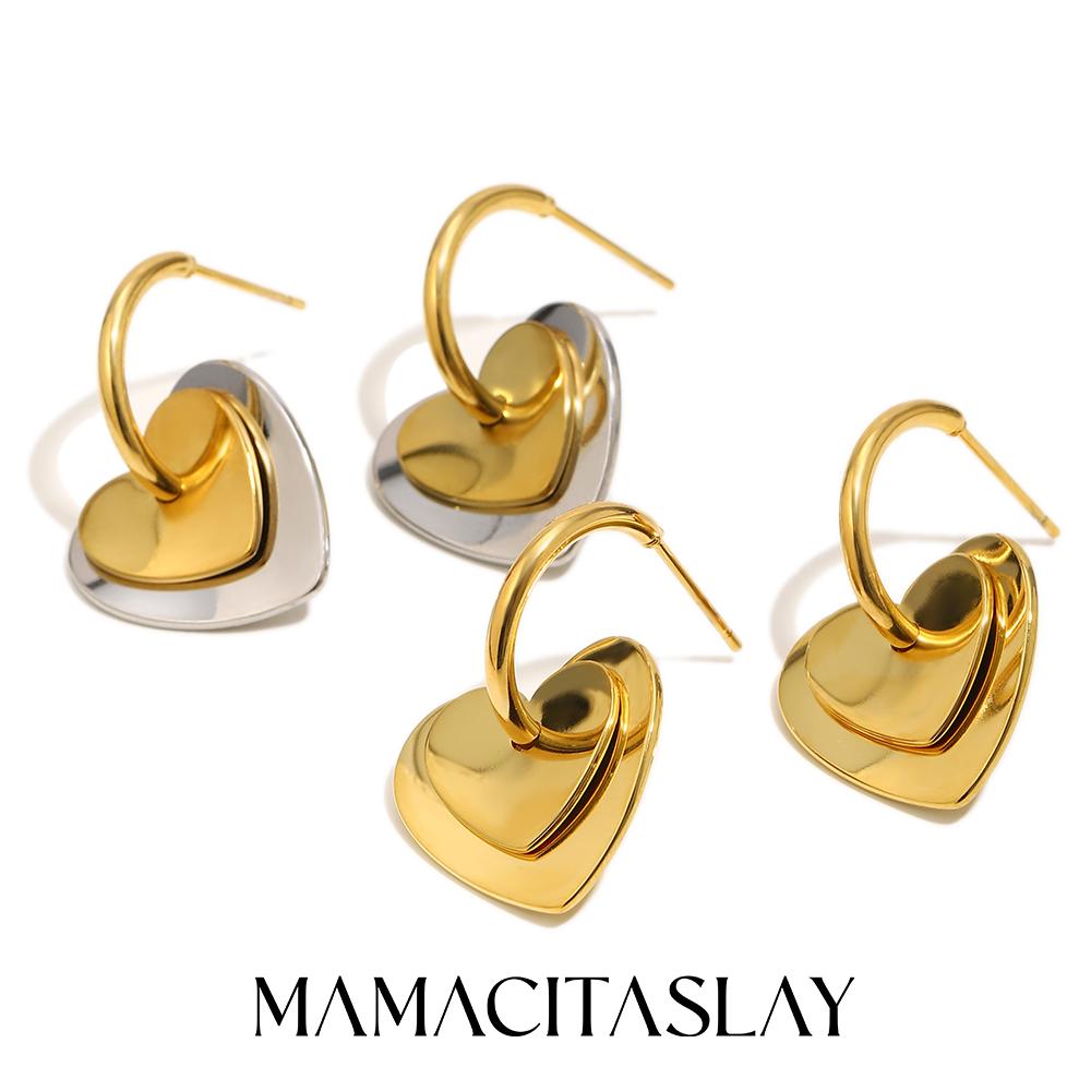 MamacitaSlay Серьги-гвоздики из нержавеющей стали 316L, сердце, смешанный цвет, покрытие 18 карат золотом, водостойкие украшения, элегантные серьги для женщин, подарки