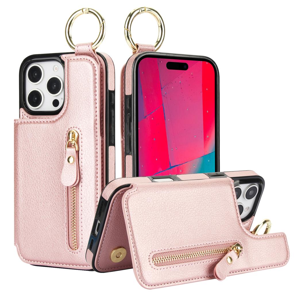 Кошелек на молнии с кольцом для карт, кожаный чехол для iPhone 16, 15, 14, 11, Pro Max, XS, XR, 7, 8, Plus, 13, 12, Mini, защитный чехол