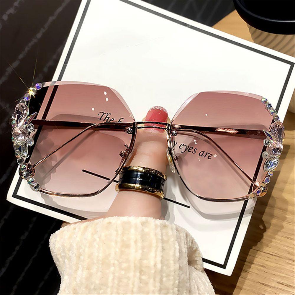 Retro Cutting Lens UV400 Women Sun Glasses Gradient Rhinestone Sunglasses Rimless Sunglasses