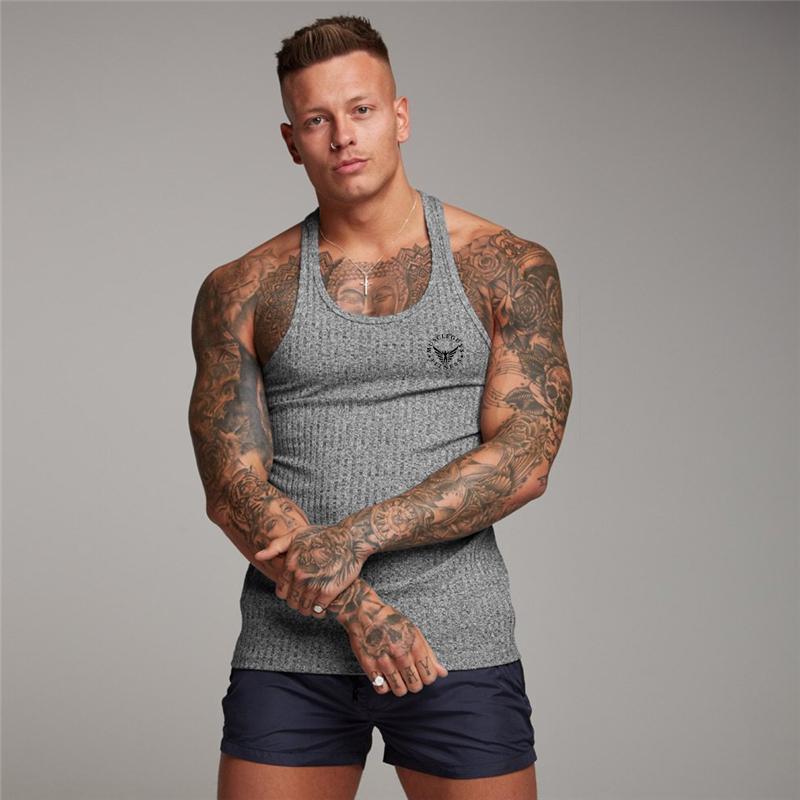Muscleguys Футболка без рукавов для бега, мужская футболка для фитнеса, облегающая майка-стрингер, мужские спортивные полоски, модная майка, летняя трикотажная одежда для спортзала