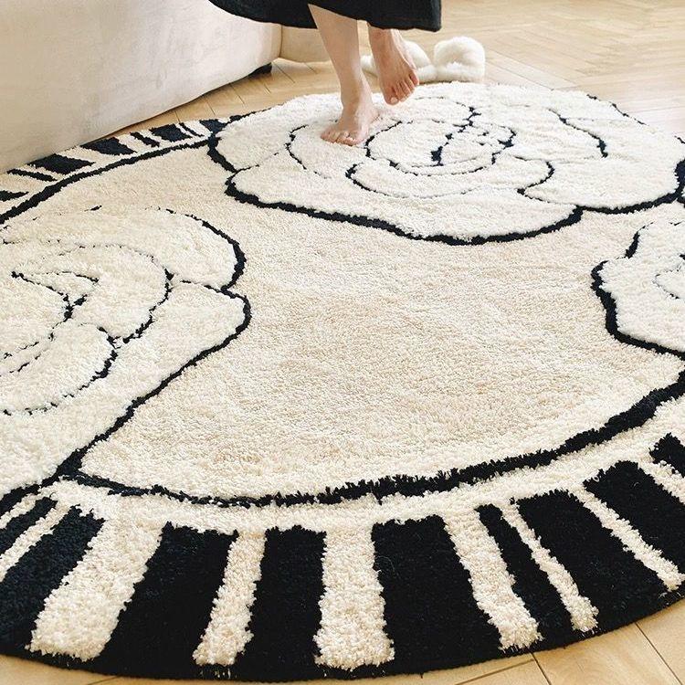 French Cream Wind Mountain Camellia Carpet Living Room Tea Table Mat Bedroom Thickened Bedside Carpet Cloak Dressing Table Mat