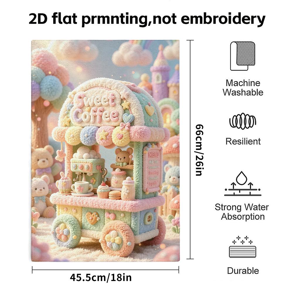 Sweet Coffee Cart Towel, Soft Absorbent Kids Bath Towel, Pastel Fuzzy Dessert Shop Print