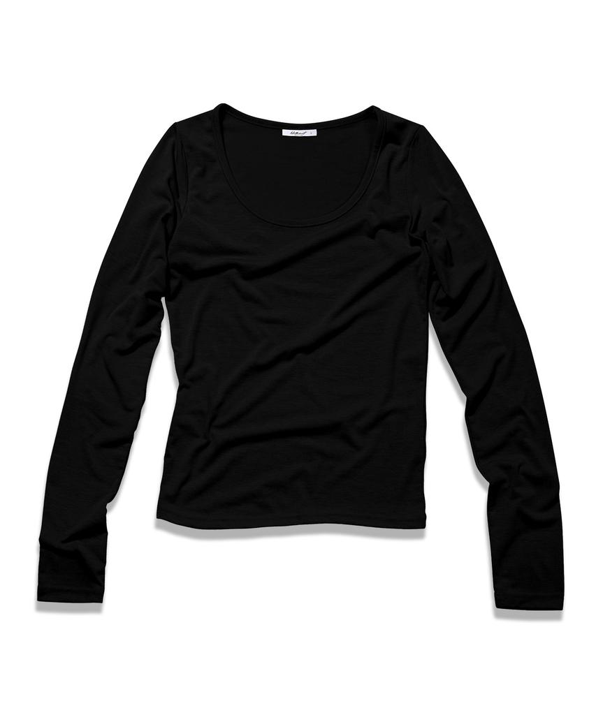 LIKE THE MOST U Round Basic Long Sleeve T-Shirt_Black