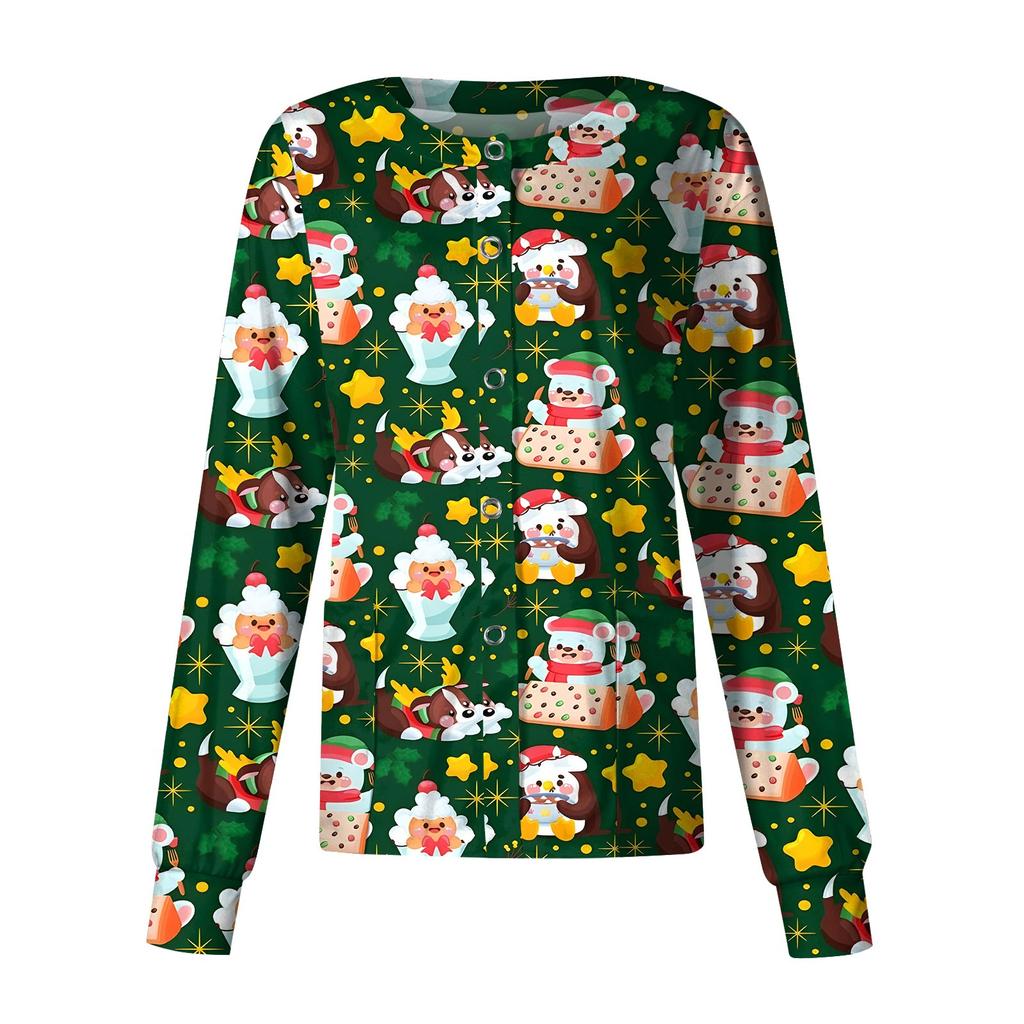 Женская повседневная модная однобортная куртка с длинным рукавом и стоячими лацканами с рождественским принтом, защитная рабочая куртка