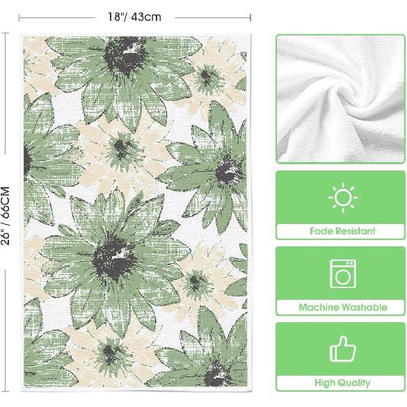 Artoid Mode Green Floral Leaves Boho Kitchen Towels Dish Towels, 18x26 Inch Seasonal Spring Summer Decoration Hand Towels Set of 4