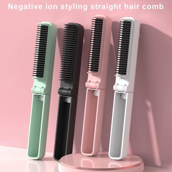 Foldable Hair Straightener Comb 3 Temperatures LED Display Fast Heating USB Rechargeable  Ionic Hot Brush Electric Hair Styling Detangling Comb