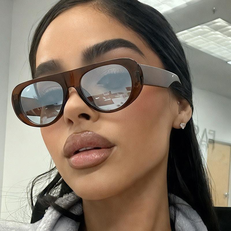 New Trendy And Cool Large Frame Oval Sunglasses Fashion Women'S Brand Designer Oval Glasses Shades Uv400 Eyewear