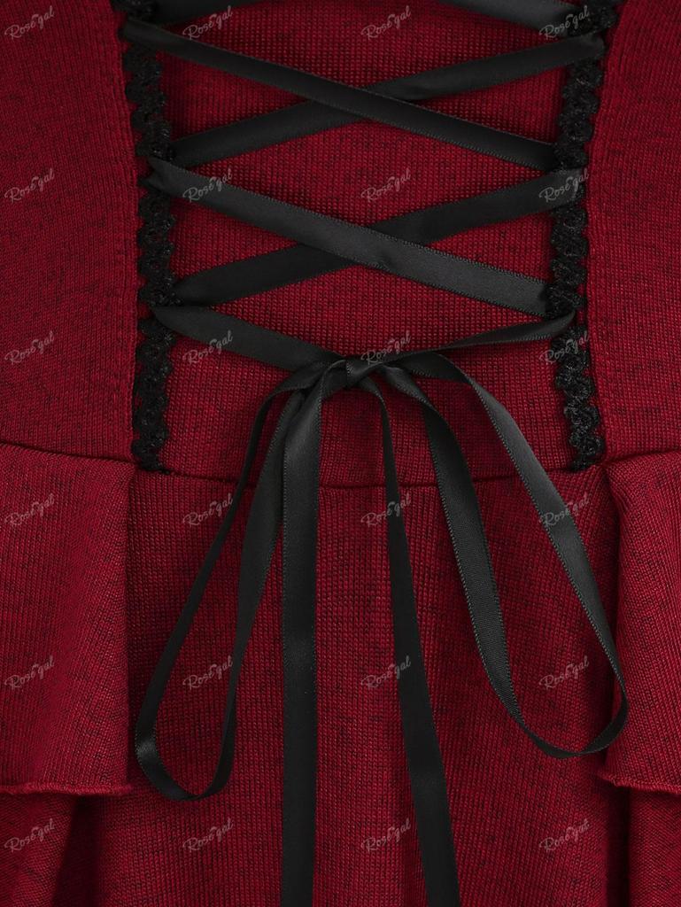 Rosegal Plus Size Lace Up Layered Ruffles Ruched Solid Dress