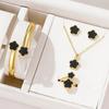 5 Piece Women Personalized Simple And Versatile Set Simple Oil Dropping Lucky Flower Necklace Bracelet Ring Earring Zircon