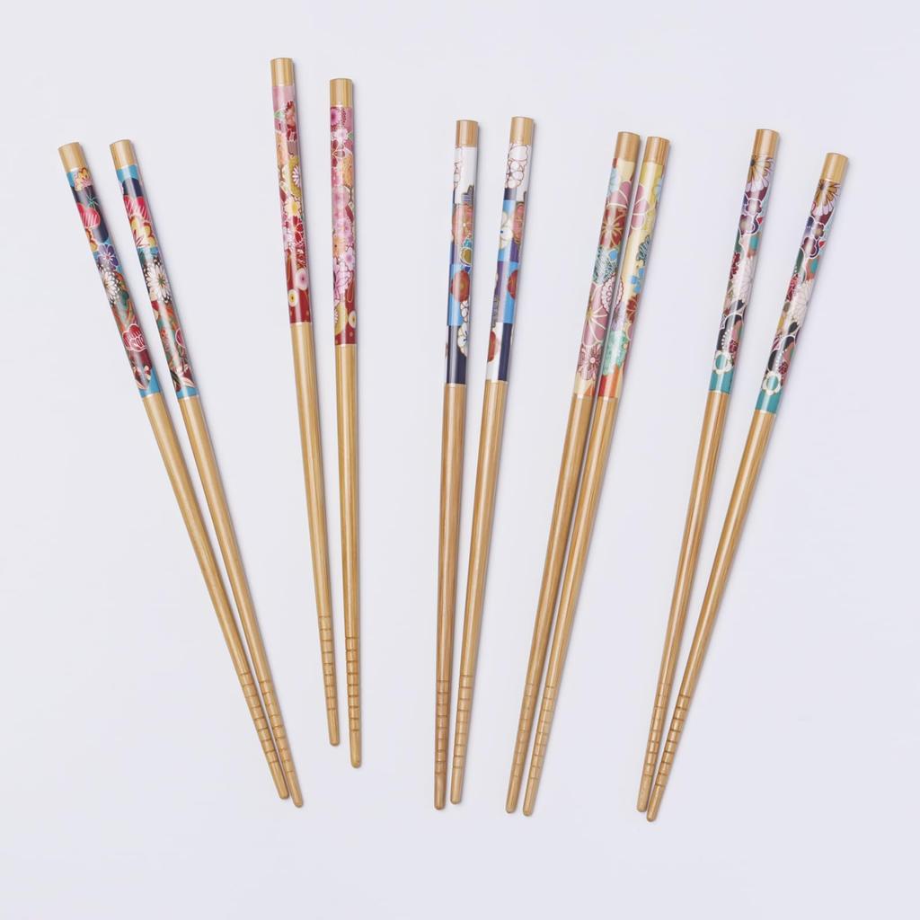 Wakasa Lacquer Set of for Made of Bamboo with Susutake and Made In Product Number 265151 Chopsticks, Non-Slip, 22.5cm, 5, Guests, Hana-Moshi