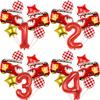 7pcs Fire Truck Red and Gold Five-Pointed Star Balloon Set 32inch Red Numbers 1~9 for Birthday Washing Fire Theme Decoration Toy