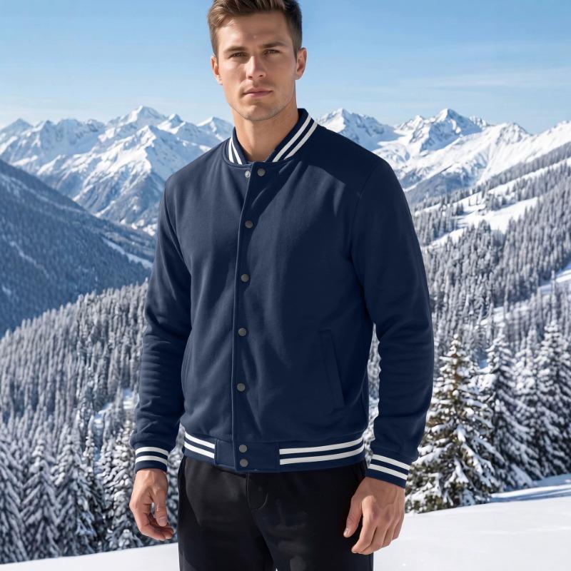 Men S Casual Stand Collar Long Sleeve Loose Baseball Jacket