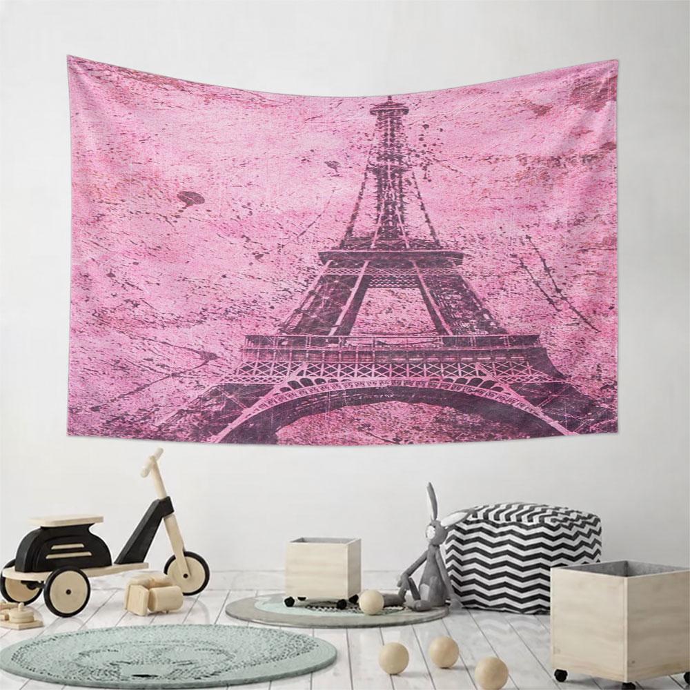 "Pink Eiffel Tower Abstract Design" Pattern Wall Hanging Tapestry Decorative Tapestry Home Decor for Bedroom and Living Room