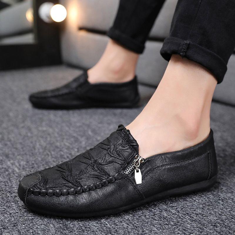 Fashion Non Slip Flat Zip Men's Leather Shoes Low-Top Classic Original Designer Common Cowhide Elegant Fashion 2025 Pu Male Casual Shoe