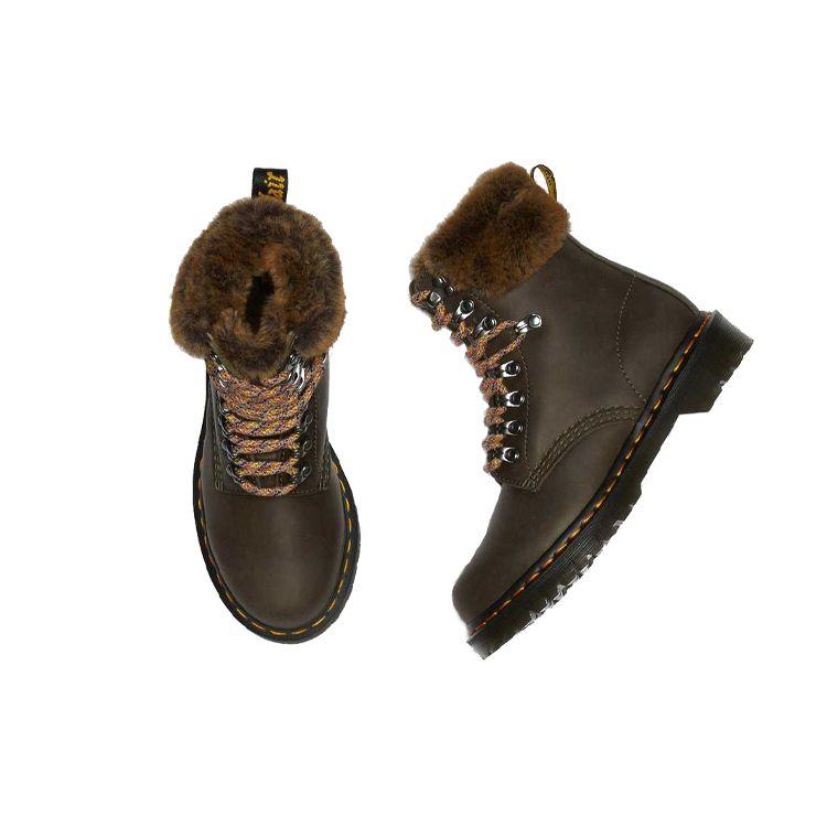 Dr. Martens 1460 Faux Fur Lined Warm Comfortable Boots Women Boots Gray-Green 26951481