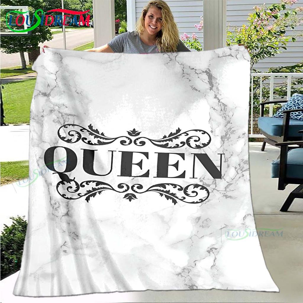 Hot Pattern KING and QUEEN Pattern Blanket Flannel Thin Blanket Portable Home Travel Office Lunch Break Blanket Birthday Gift