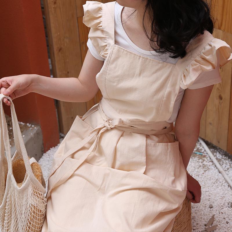 Korean Style Puff Sleeve Ruffle Apron - Artistic, Girly, Stain-Proof for Coffee Shop, Garden, Bakery, Kitchen.