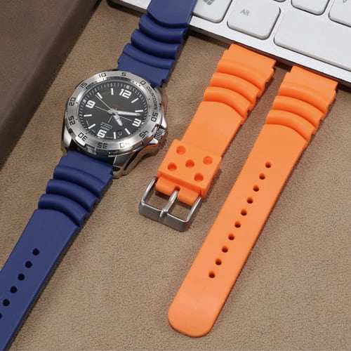 Seiko Replacement Watch Band, Black/Orange/Green/Navy, 20mm/22mm Width, Diving Waterproof Rubber Strap, DAL0BP, for SKA293J2 and SKA291J1 (Navy, 22mm)
