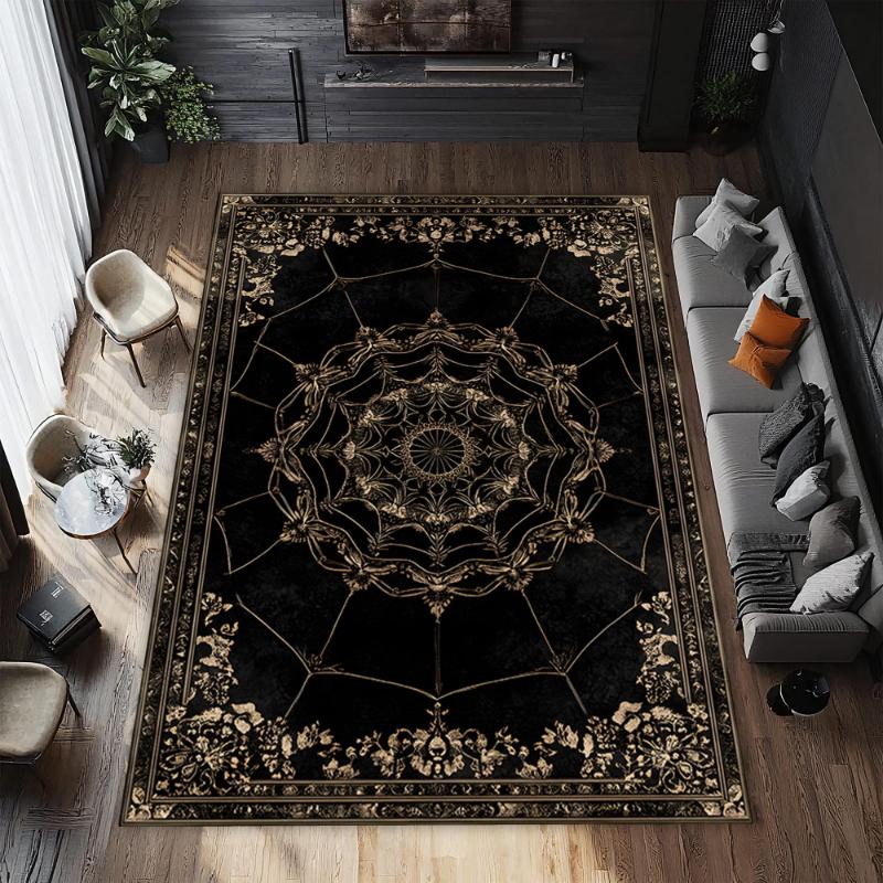 Black Spider Web Rose Floral print large Rug,living room sofa,bedroom bedside,dining area Entry Door Mat,Washable Rug,Souvenir