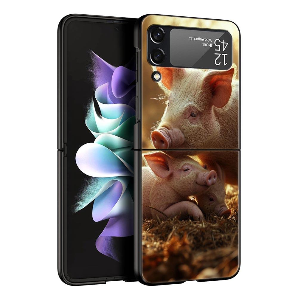 Cute Pig Hard PC Phone Case For Samsung Galaxy Z Flip 7 6 5 4 Black Cover For Galaxy Z Flip 3 Foldable Fundas Shell Capas Bags
