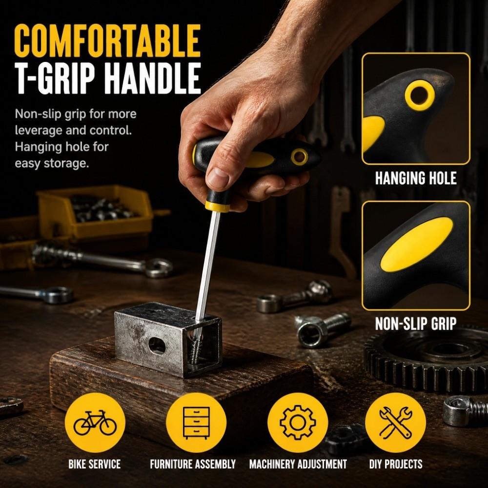 Long Handle Hex Key Wrench Ball End Tip Allen Wrench Durable T Handle Wrench Bike Maintenance