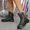 Classic Pu Solid Black Rear Zipper Riding Boots Women 2025 Winter Round Toe Medium Heel Ankle Boots Winter Warm Non Slip Shoes