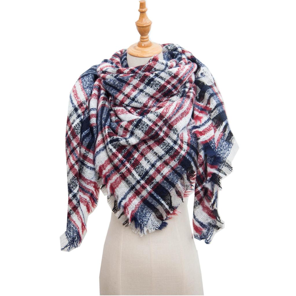 European and American Style Large Check Triangle Snood Scarf - Spring, Autumn, Winter