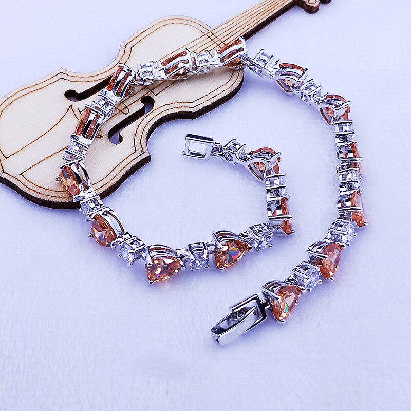 Женский хрустальный браслет Lindon в форме сердца, посеребрение ювелирных изделий с синим, фиолетовым, красным, шампанским, подарок на помолвку