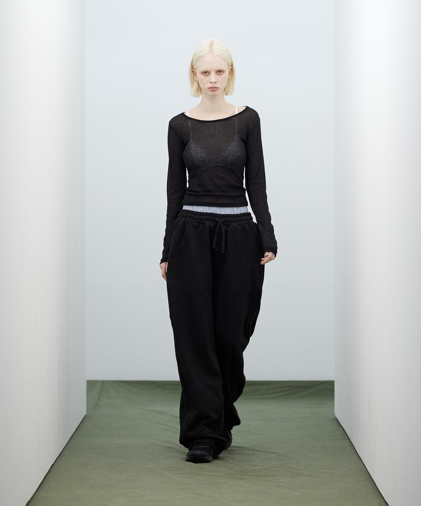 STANDARDERROR [All Seasons Or Fleece-Lined] 87-Stan279 Obi Layered Wide Loose Fit Sagging Sweatpants (3 Colors)