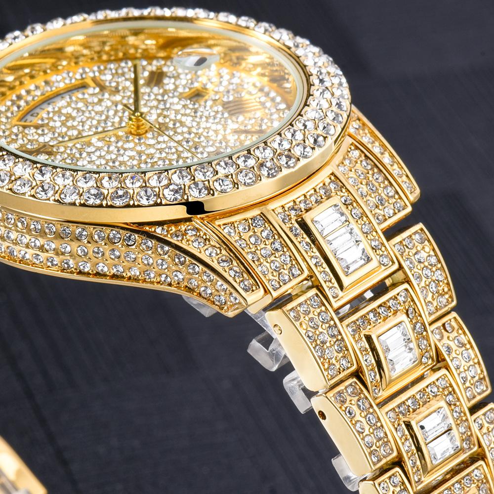 Men's Hip-hop Style Accessories Fashionable High-end Dual Calendar Business Full Diamond Quartz Men's Watch