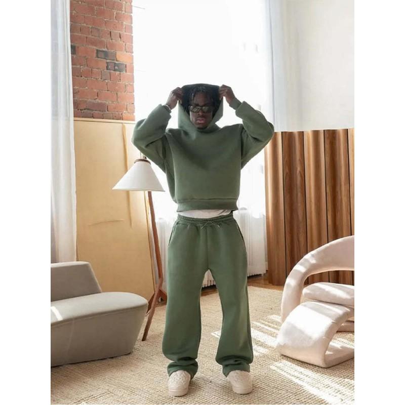 Unisex Oversized Hooded Sweatshirt Matching Joggers Set Solid Color Streetwear Casual Lounge Wear
