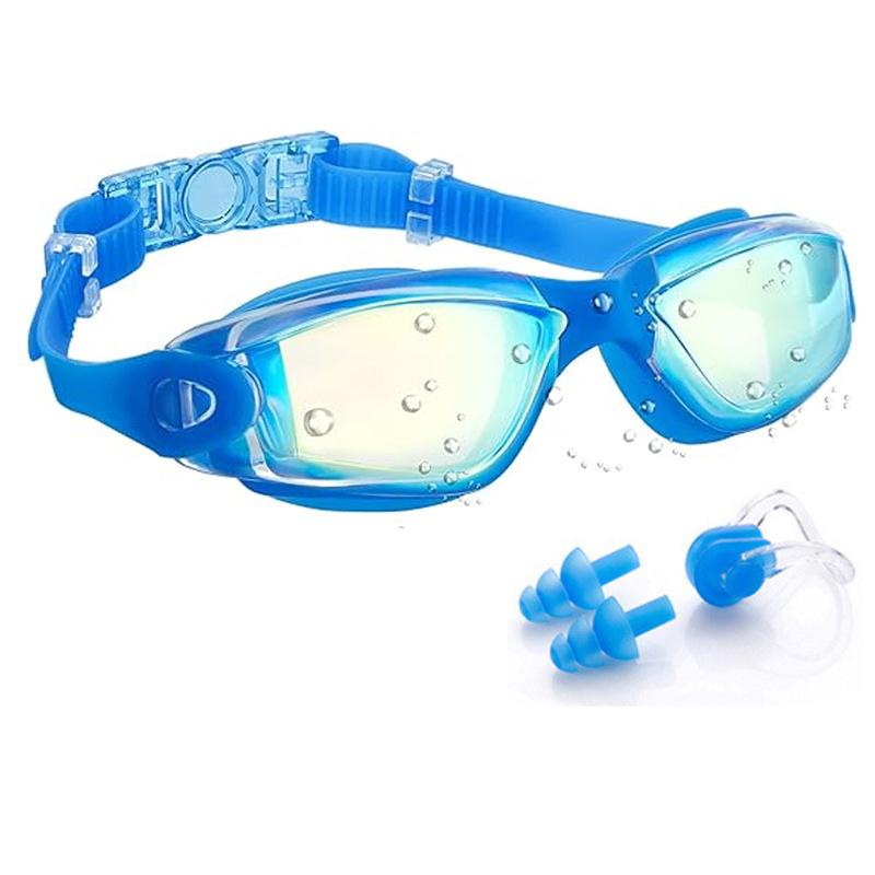 Silicone one-piece nose bridge swimming goggles with integrated earplugs, waterproof, anti-fog, high-definition, professional swimming goggles for