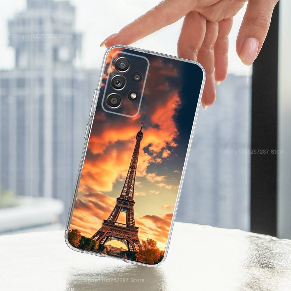 Eiffel Tower landscape Phone Case For Samsung A51,71,30,S21,10,20,Ultra,FE,Lite, S22,23,9,PIus,Transparent, Silicone