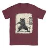 Vintage Anime Cat Japanese Art Funny Samurai Cat T Shirts Men's Cotton Vintage T-Shirt Round Neck Tees Short Sleeve Tops 5XL 6XL