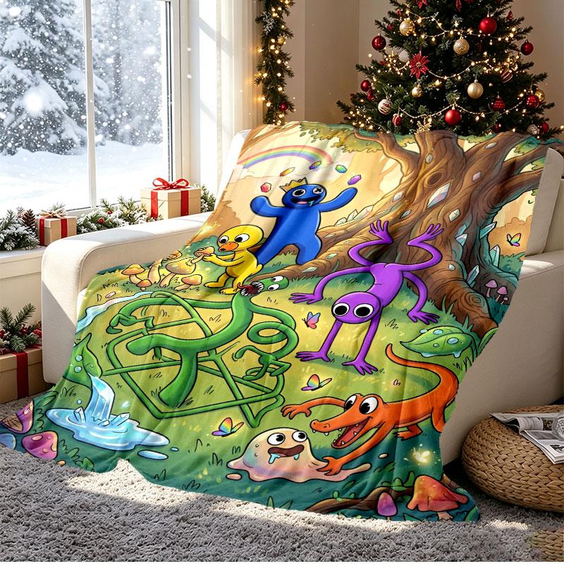 Game Rainbow Friends Pattern Blanket for Home Decoration, Bed, Sofa, Car Travel, Camping, Suitable for All Seasons, Birthday Christmas Gift