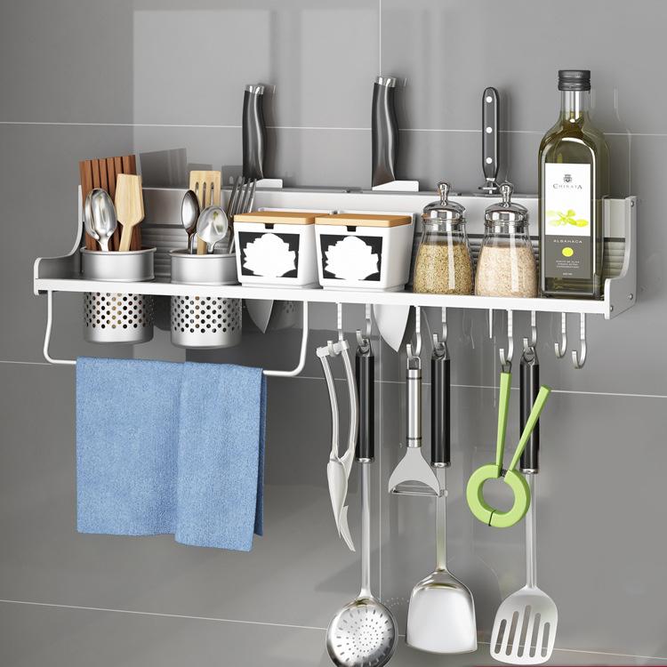 Kitchen Storage Shelf Wall-mounted Spice Racks Space Aluminum Multifunctional Storage Rack Kitchen Shelf Kitchen Organizer
