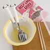 Cartoon Puppy Piggy Portable Spoon Forks Cutlery Set Ceramic White Catering Supplies Easy To Carry Outdoor Tableware