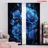 2pcs,2D Plane Printing Curtains Digital Printed Blue Rose Elegance Durable 100% Polyester Fabric (without Rod) Versatile All Use