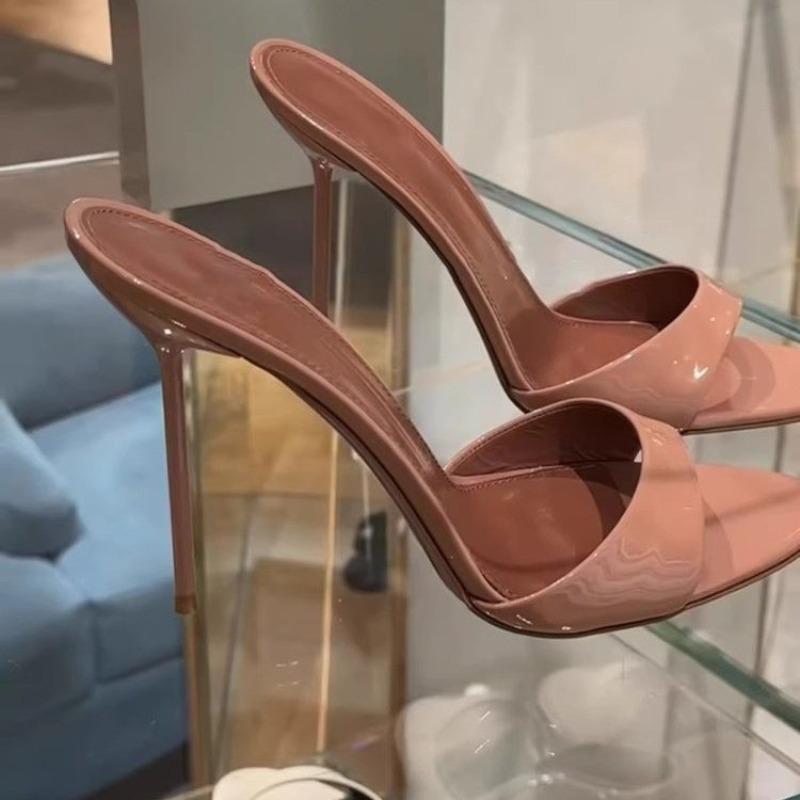 Лето Новая Патентная Кожа Открытый Носок Набор Стопы Нескользящие Износостойкие Шлепанцы Женские Сексуальные Острые На Одной Линии Высокие Каблуки