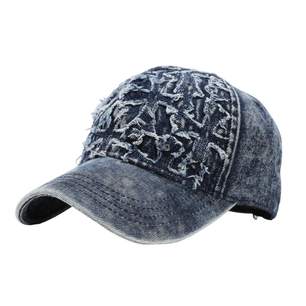 Cross patch denim baseball cap high quality women's summer sunshade American retro face cap washed men