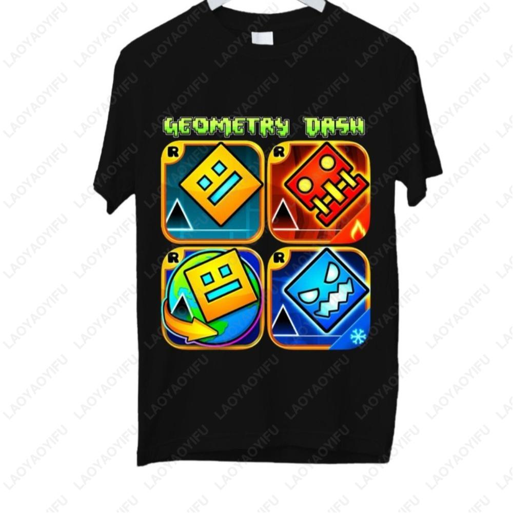 Врывайся в веселье Geometry Dash Футболка с 3D персонажами игры Подарок на день рождения Хлопок Летняя Унисекс Взрослый Стиль Футболка с принтом Топы